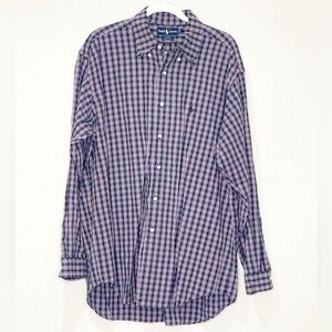 Ralph Lauren‎ Blake Button Down Plaid 100% Cotton Shirt Size Large Blue Red